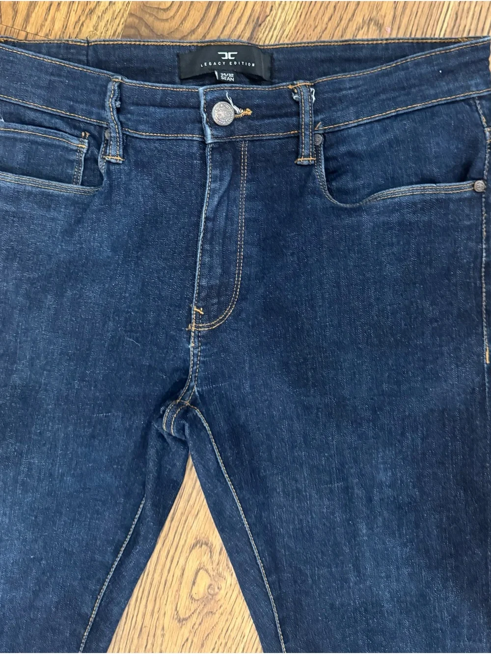 Jordan Craig Men’s Dark Blue Denim Jeans with Leather Patch